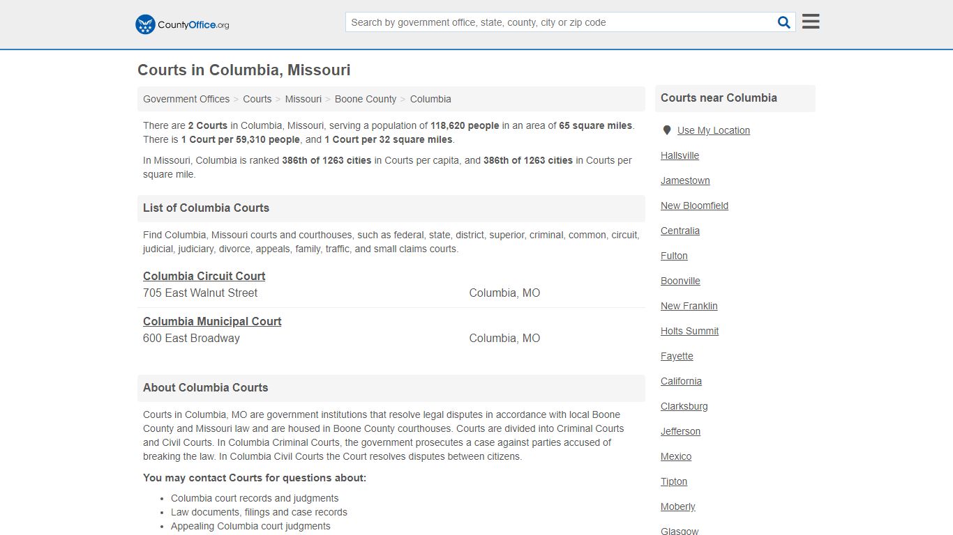 Courts - Columbia, MO (Court Records & Calendars)